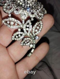 Stunning Vintage 1920s-1960s Floral Rhinestone Brooch Must See Pictures