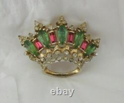 Stunning Vintage CORO Rhinestone Crown Brooch Pin