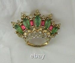 Stunning Vintage CORO Rhinestone Crown Brooch Pin
