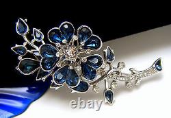Stunning Vintage Crown Trifari 1950s Blue Rhinestone Flower BroochTop Quality