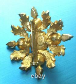 Stunning Vintage MIMI DI N Green & Navy Cabochon Crystals Goldplate Brooch Ni5