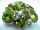 Stunning. Vintage Schreiner Green Crystal AB Rhinestone Triangle Brooch Pin