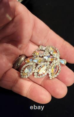 Stunning Vintage Weiss Brooch Pin AB Glass Navette Rhinestone Estate 2 inches