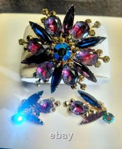 Stunning Vtg 1960s CELEBRITY Rhinestone Brooch & Clip-on Earring Set- Rare Find
