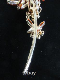 Stunning Vtg Juliana Gold tone Orange AB Rhinestone Stem Flower Brooch