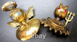 TORTOLANI Angel & Devil Rhinestone Shoulder Vintage Pins Brooches