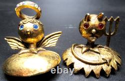 TORTOLANI Angel & Devil Rhinestone Shoulder Vintage Pins Brooches