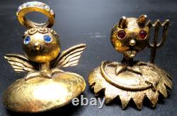 TORTOLANI Angel & Devil Rhinestone Shoulder Vintage Pins Brooches