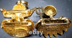 TORTOLANI Angel & Devil Rhinestone Shoulder Vintage Pins Brooches