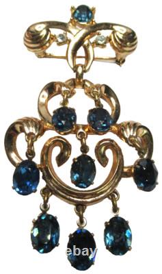 TRIFARI Blue Dangling Rhinestone Waterfall Vintage Pin Brooch