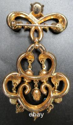 TRIFARI Blue Dangling Rhinestone Waterfall Vintage Pin Brooch