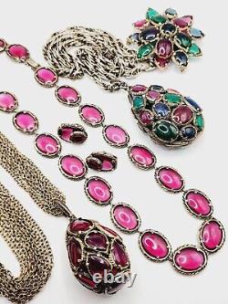 TRIFARI LOT Vintage RENAISSANCE JEWELED Necklaces, Earrings & Pin PARURE