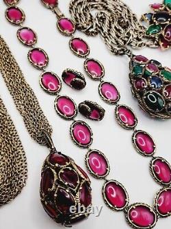 TRIFARI LOT Vintage RENAISSANCE JEWELED Necklaces, Earrings & Pin PARURE