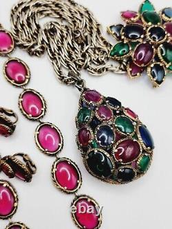 TRIFARI LOT Vintage RENAISSANCE JEWELED Necklaces, Earrings & Pin PARURE