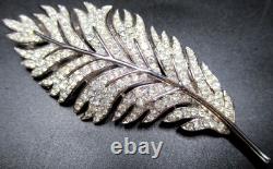 TRIFARI Sparkling Ice Rhinestone Rhodium Plate Leaf Vintage Pin Brooch