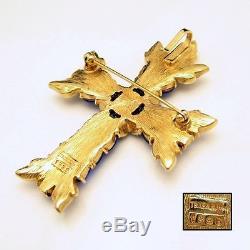 TRIFARI Vintage Maltese Cross Brooch Pin Pendant Large Glass Stones Rhinestones