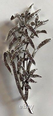 Trifari Huge Vintage Dazzling Rhinestone Leafy Branch Pin Brooch