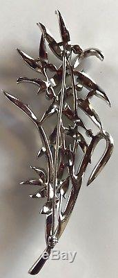 Trifari Huge Vintage Dazzling Rhinestone Leafy Branch Pin Brooch