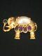 Trifari Vintage Gold Tone Pearl Enamel Rhinestone Mogul Elephant Brooch