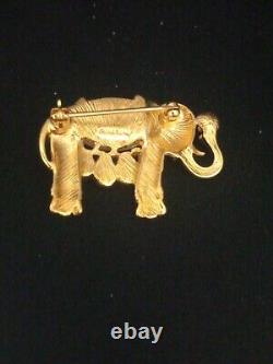 Trifari Vintage Gold Tone Pearl Enamel Rhinestone Mogul Elephant Brooch