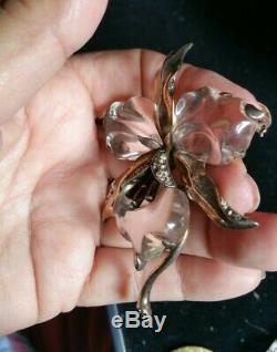 Trifari sterling orchid pin brooch jelly belly vintage Alfred Philippe