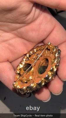 U25344 Vtg Juliana Delizza Elster Gemstone Gold Fluss Rhinestone Green G2U