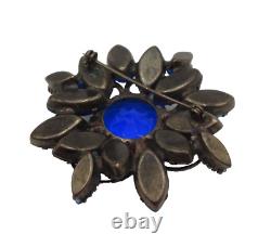 Uh2079 Vintage unsigned Blue Navette wire accent floral brooch