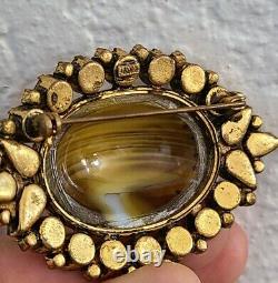 Unique Vintage Austria Honey Cabochon Rhinestone 2.5 Brooch Pin
