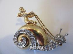 Unique Vintage Designer Hattie Carnegie Rhinestone Pin Brooch Snail Angel RARE
