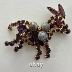 Unsigned Juliana D&E Purple Rhinestone Figural Brooch Art Glass Vintage