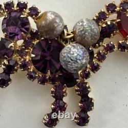 Unsigned Juliana D&E Purple Rhinestone Figural Brooch Art Glass Vintage