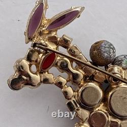 Unsigned Juliana D&E Purple Rhinestone Figural Brooch Art Glass Vintage