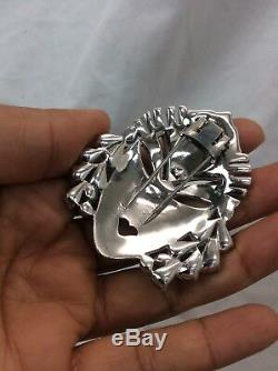 Unsigned Vtg Mazer Rhinestone Mask Fur Clip Silver tone pin brooch
