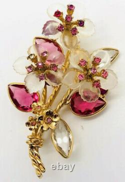VENDOME 3 Dimensional Rhinestone Flower Brooch Acetate Petals Vintage Jewelry