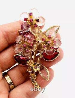 VENDOME 3 Dimensional Rhinestone Flower Brooch Acetate Petals Vintage Jewelry