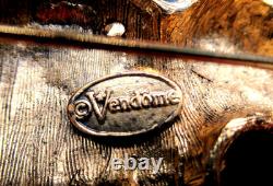 VENDOME King Elephant Pink & Blue Rhinestone Bead Vintage Pin Brooch