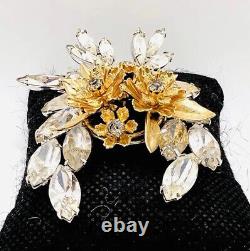 VENDOME Layered Clear Rhinestone Gold Tone Flower Brooch Signed Vintage Jewelry