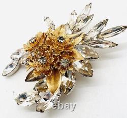 VENDOME Layered Clear Rhinestone Gold Tone Flower Brooch Signed Vintage Jewelry