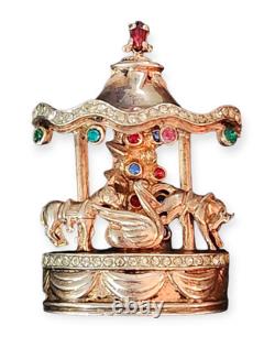 VINTAGE 1940s FRANK GARGANO Garman Carousel Circus Figural Rhinestone Brooch Pin