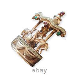 VINTAGE 1940s FRANK GARGANO Garman Carousel Circus Figural Rhinestone Brooch Pin
