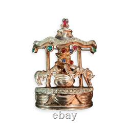 VINTAGE 1940s FRANK GARGANO Garman Carousel Circus Figural Rhinestone Brooch Pin