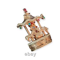 VINTAGE 1940s FRANK GARGANO Garman Carousel Circus Figural Rhinestone Brooch Pin