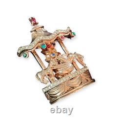 VINTAGE 1940s FRANK GARGANO Garman Carousel Circus Figural Rhinestone Brooch Pin