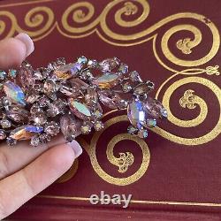 VINTAGE 1950s DESIGNER SIGNED WEISS SILVER TONE PINK PRONG SET RHINESTONE BROOCH