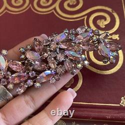 VINTAGE 1950s DESIGNER SIGNED WEISS SILVER TONE PINK PRONG SET RHINESTONE BROOCH