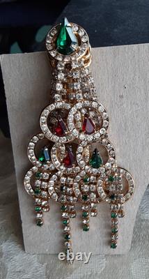 VINTAGE 3-TIER GALE &FRIENDS RHINESTONE CHRISTMAS TREE BROOCH MOVES with YOU