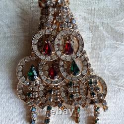 VINTAGE 3-TIER GALE &FRIENDS RHINESTONE CHRISTMAS TREE BROOCH MOVES with YOU