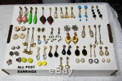 VINTAGE 400+ 1940s 70s Rhinestone Costume Earrings Brooch Pins Cuff Links Lot