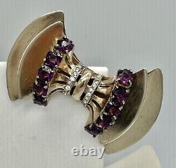 VINTAGE 40s Sceptron Reinad Sterling PURPLE ART DECO Rhinestone BOW Brooch PIN