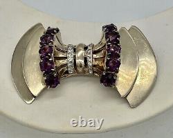 VINTAGE 40s Sceptron Reinad Sterling PURPLE ART DECO Rhinestone BOW Brooch PIN